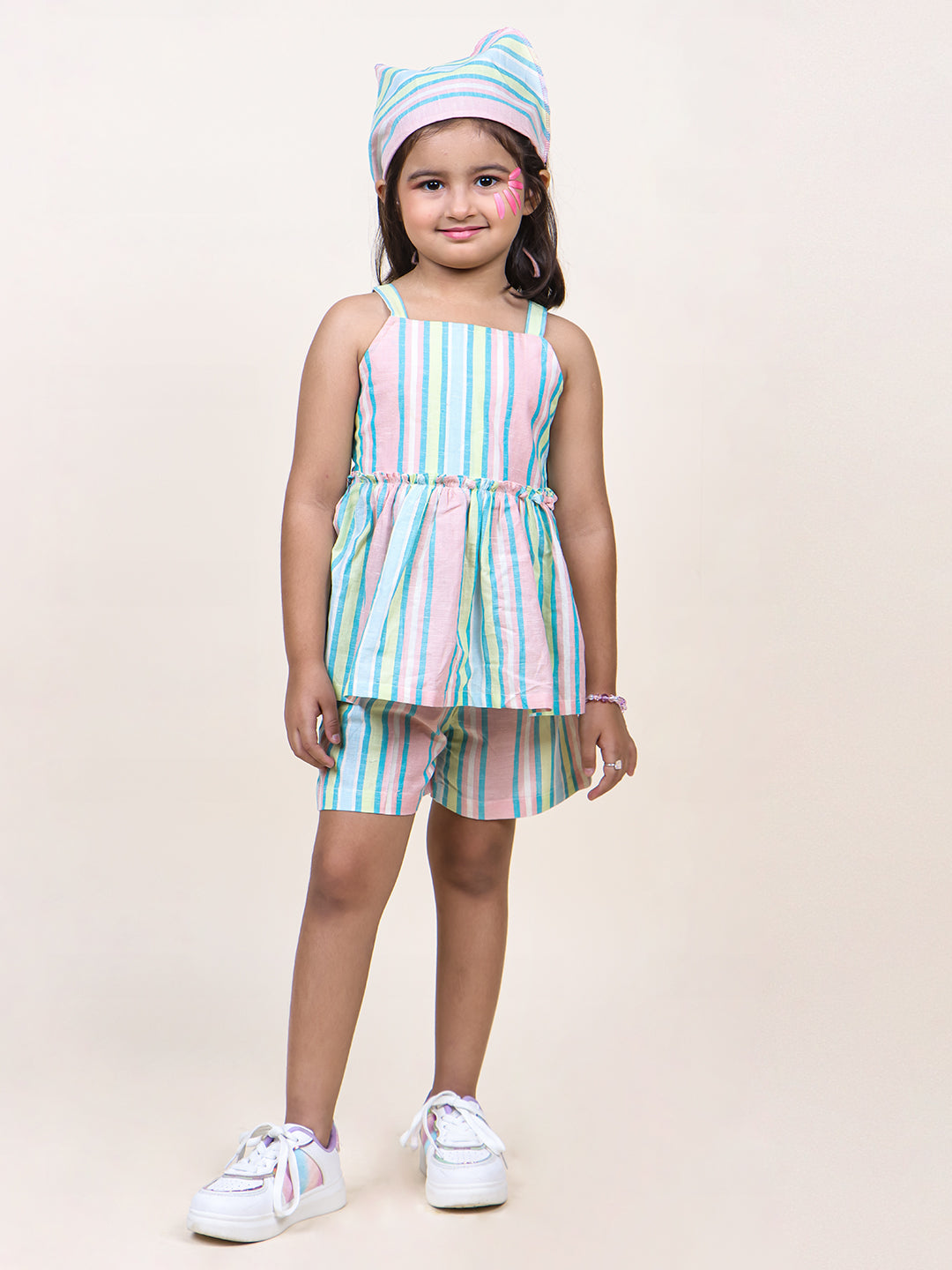 Girls Blue stripes cotton top & Shorts