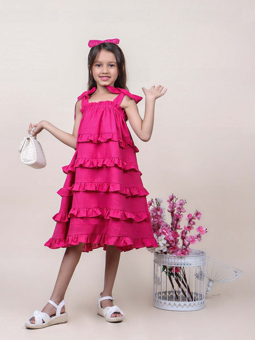 Girls Ruffled Pink Cotton Dress