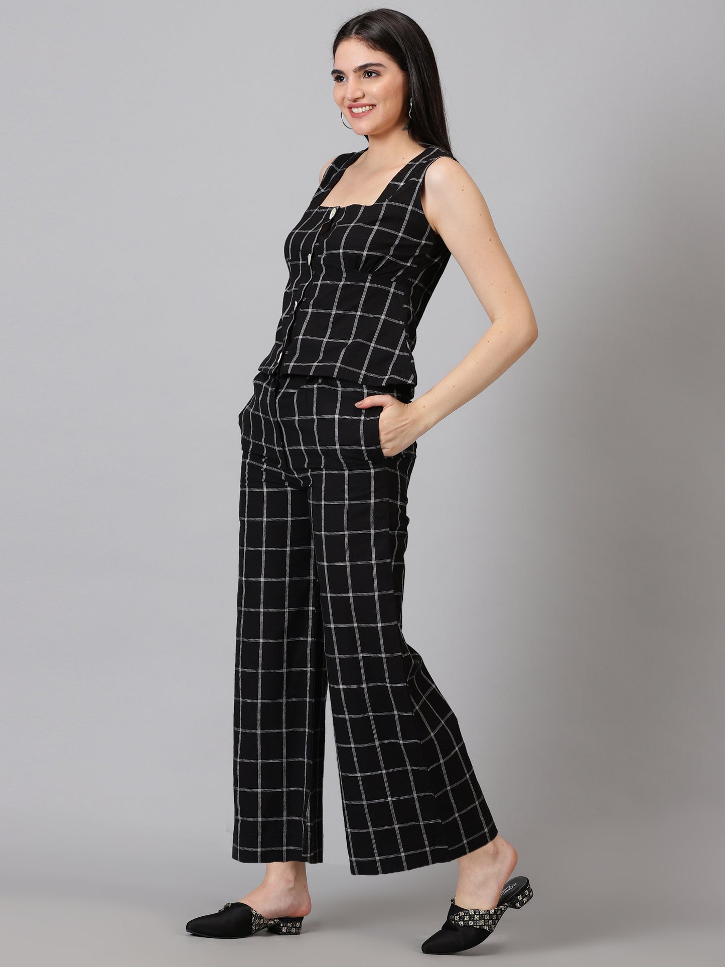 Black Cotton Checks Co-ord Set