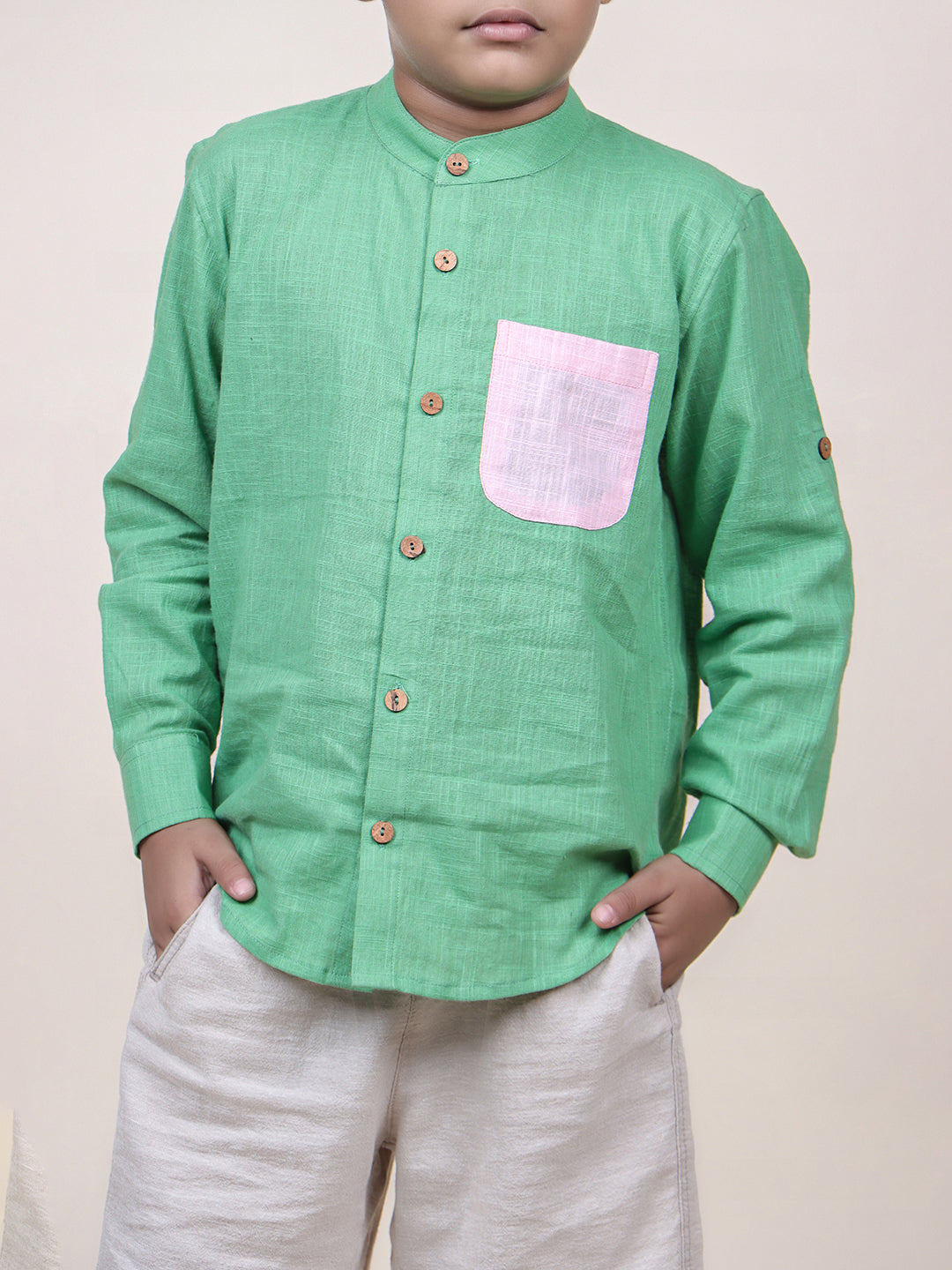 Boys Seen Colorblocked rolled up Cotton Shirt