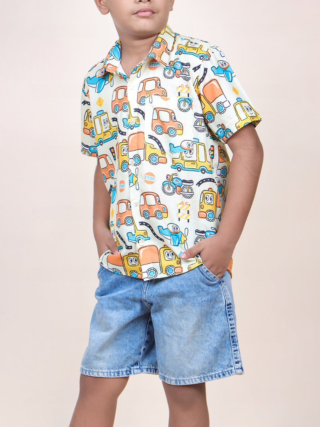 Boys Long Drive Printed Cotton Shirt