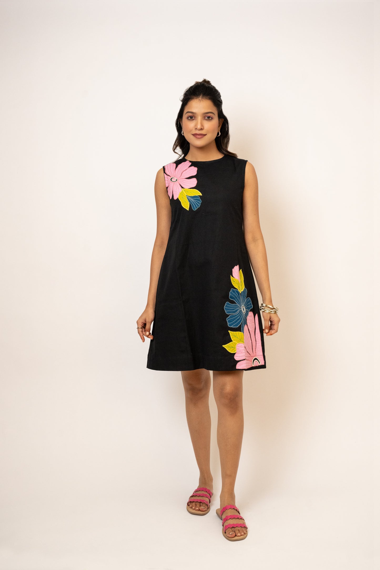 Camellia Black Handcrafted Cotton Dress