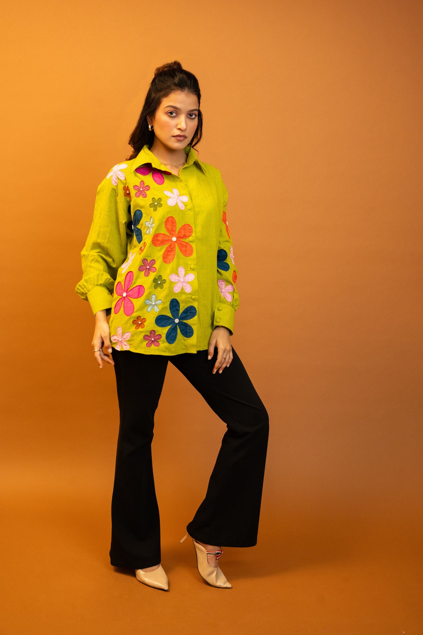 Orchid Green Handcrafted Cotton Over Sized Shirt