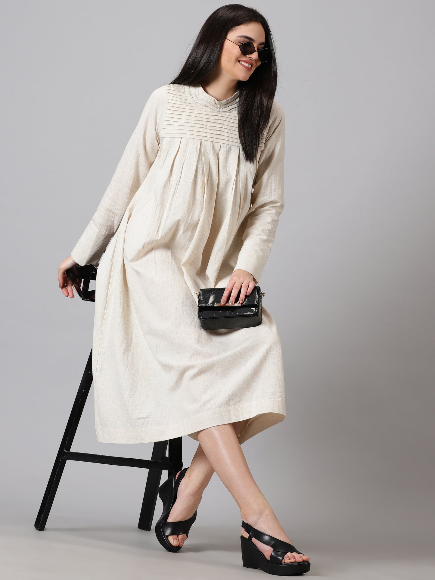 Off-White Pleated Dress