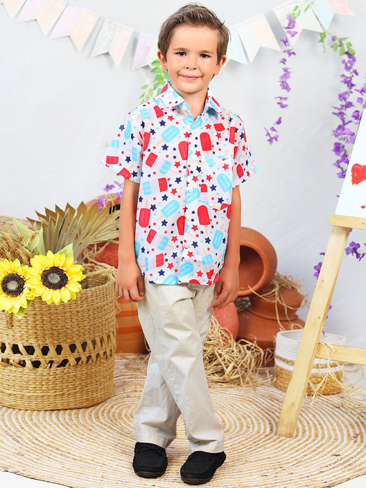 Boys White Candy Printed Shirt