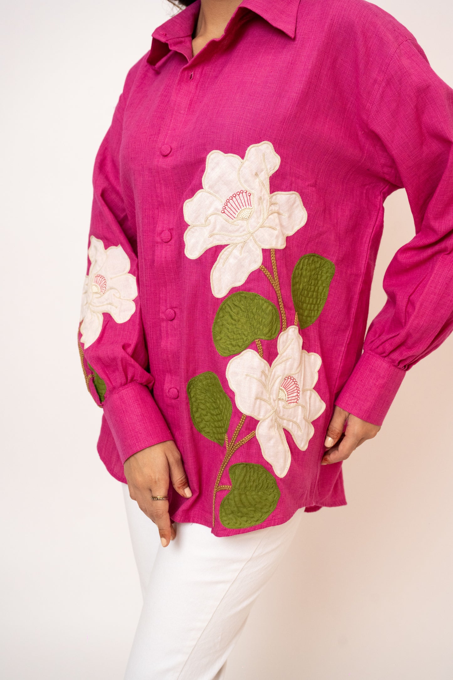 Jasmine Pink Handcrafted Cotton Over Sized Shirt