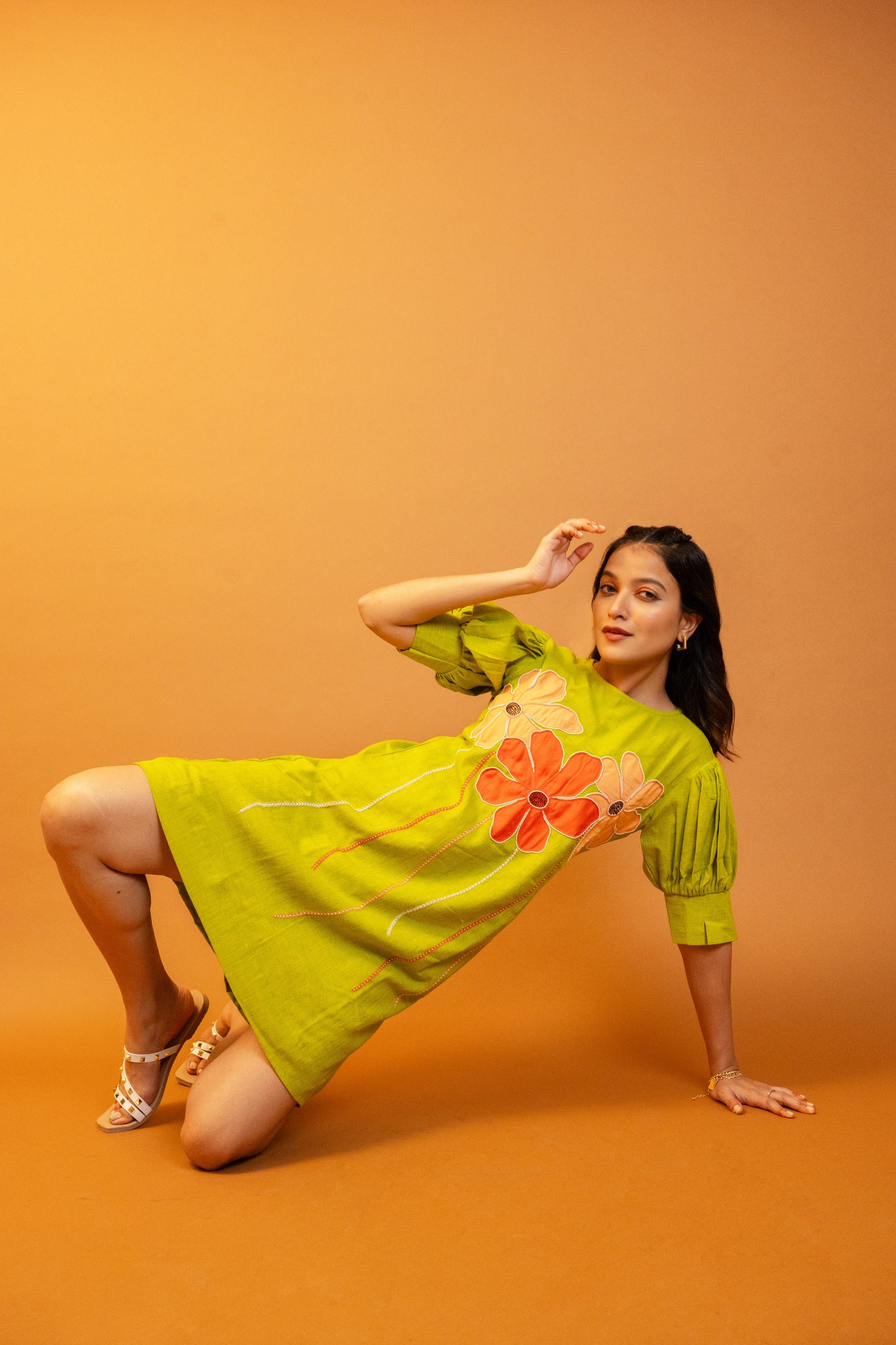 Plumeria Green Handcrafted Cotton Dress
