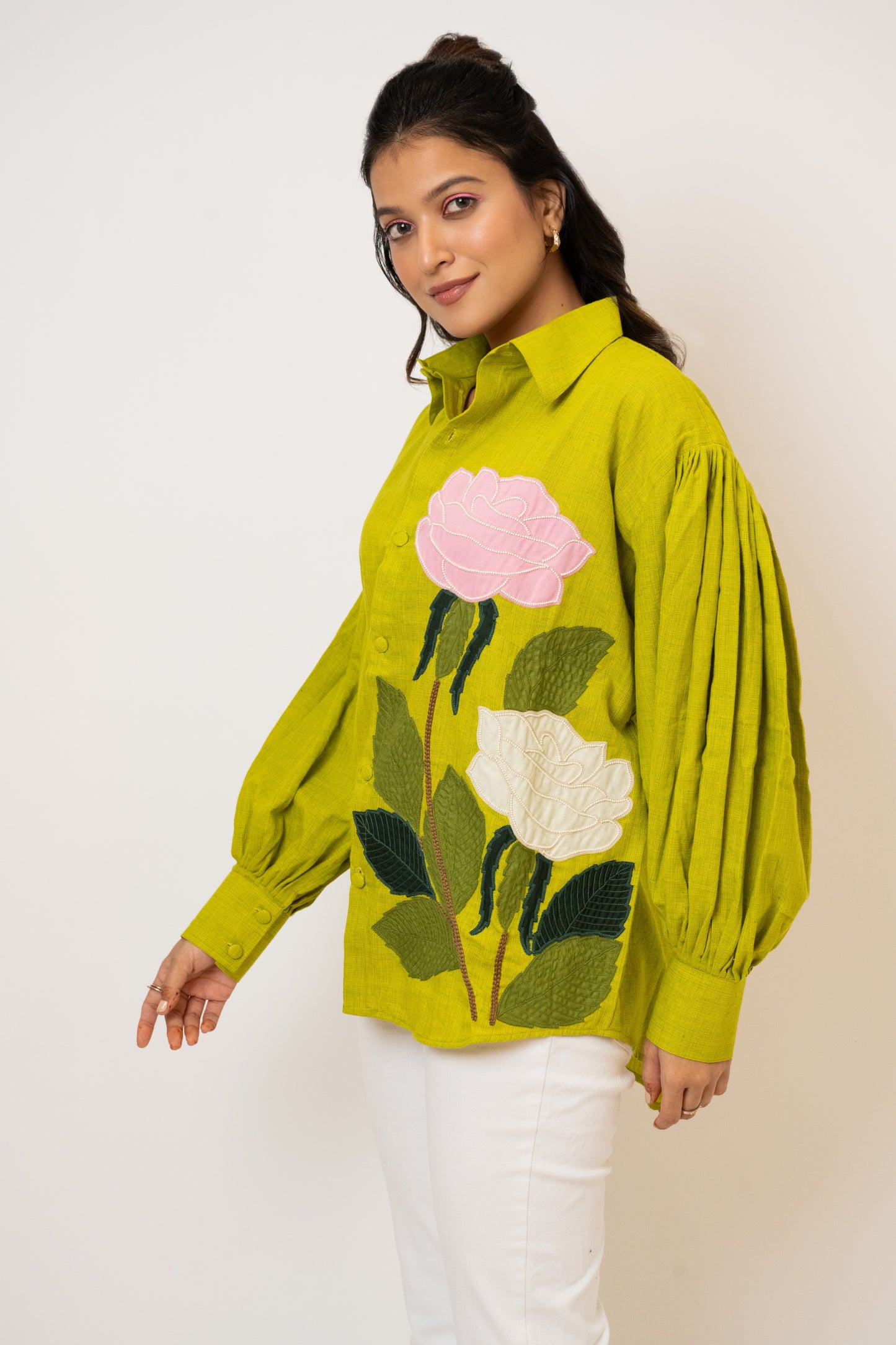 Venus Green Handcrafted Cotton Over Sized Shirt