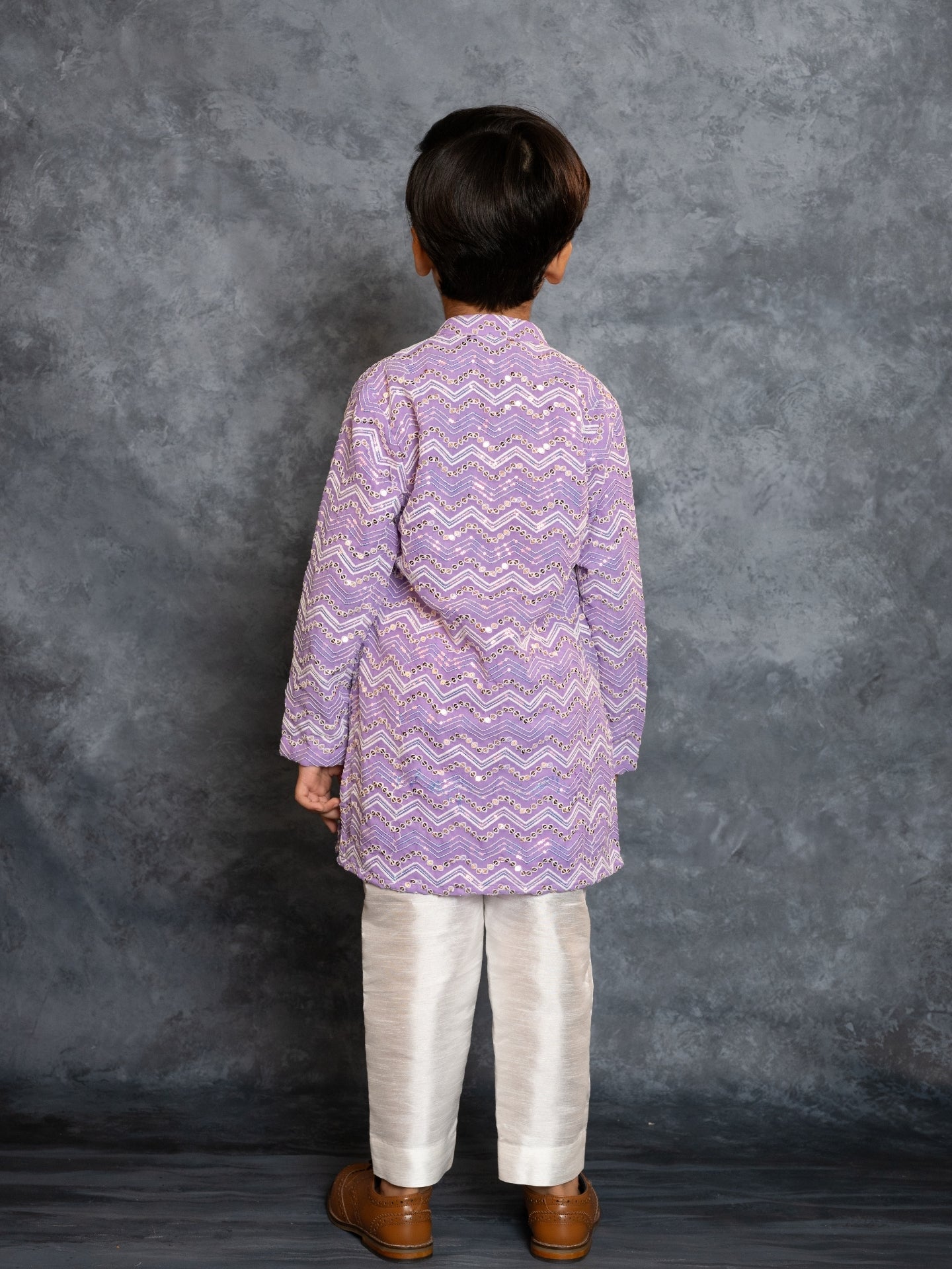 Boys Purple Embroidered Kurta and Pant (Set of 2)