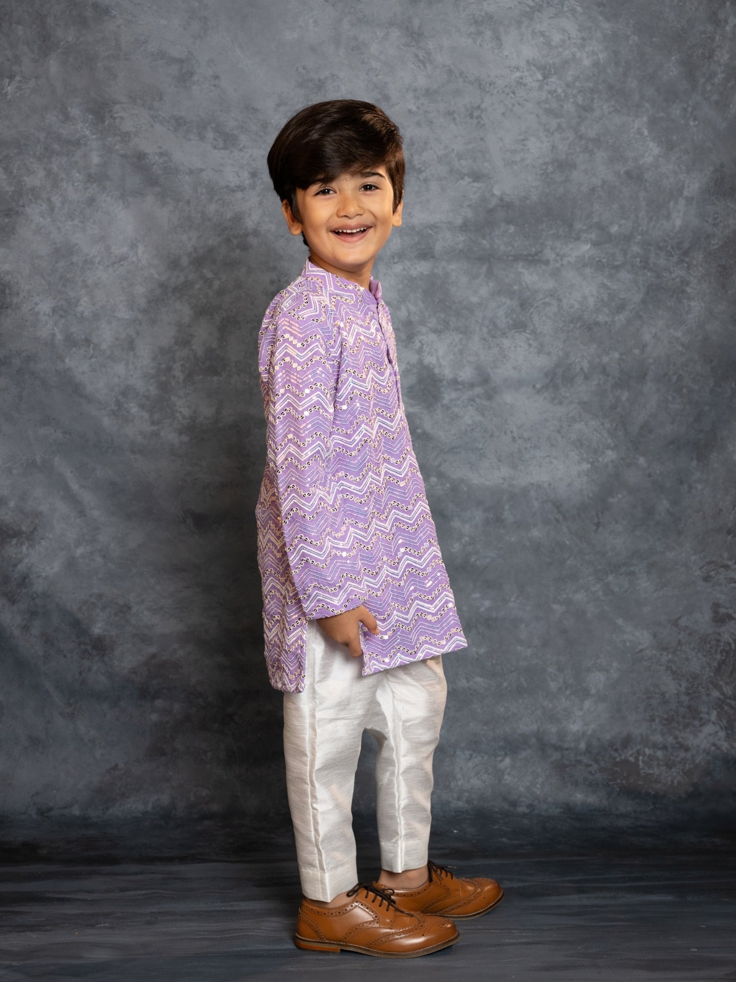 Boys Purple Embroidered Kurta and Pant (Set of 2)