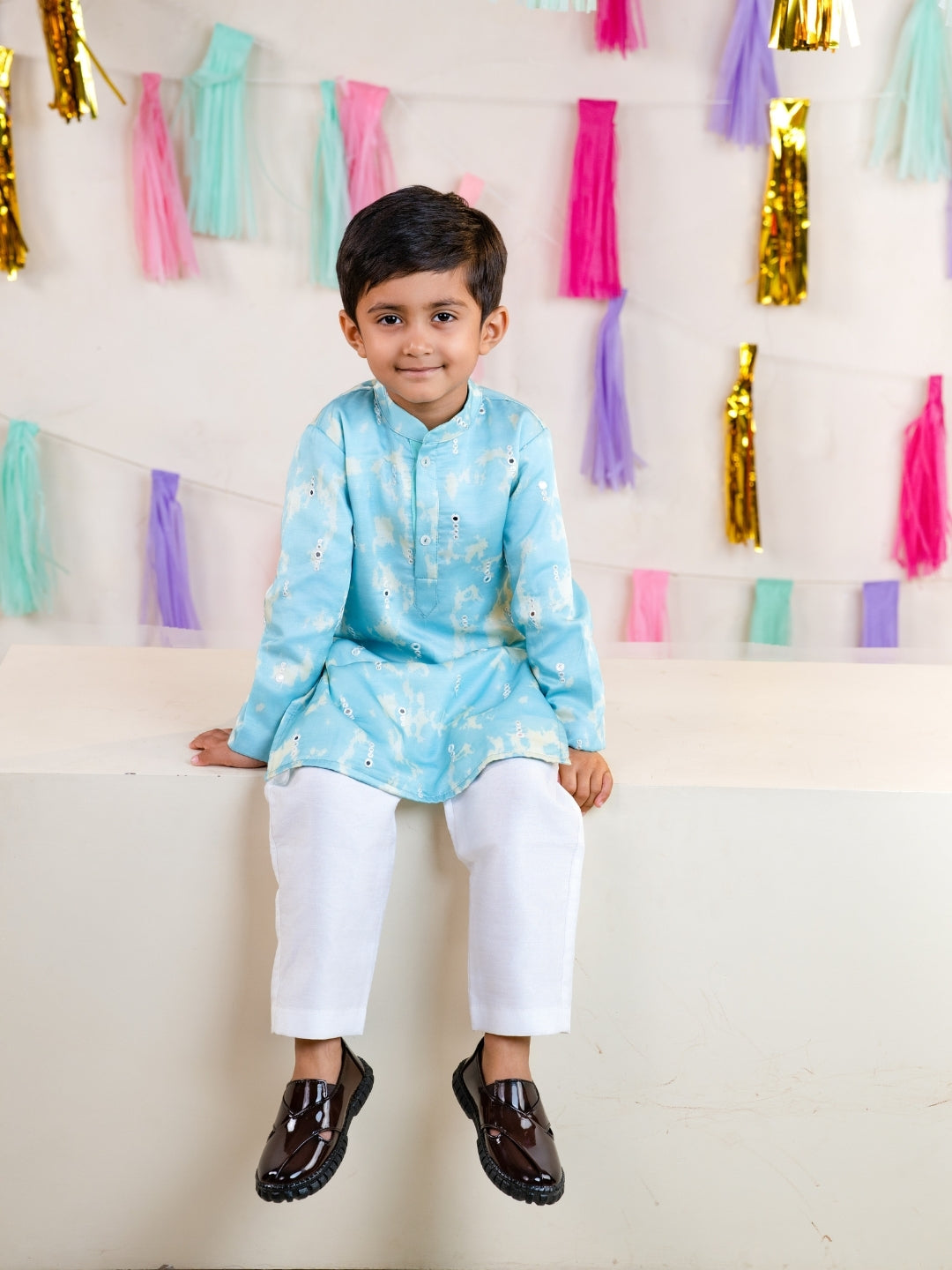 Boys Sky Blue Kurta Pant Set (Set of 2)