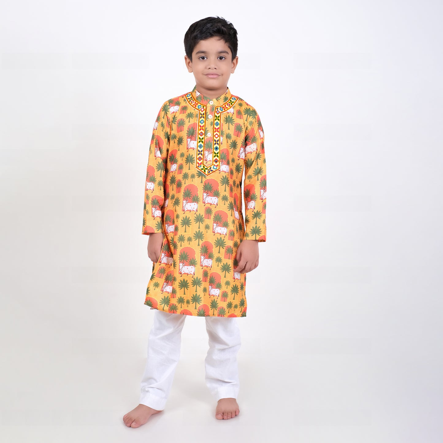 Boys Ethnic Mustard Kurta With Pant