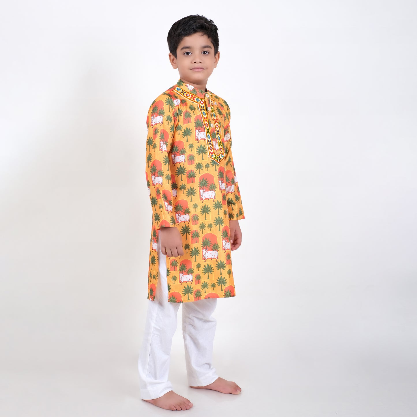 Boys Ethnic Mustard Kurta With Pant