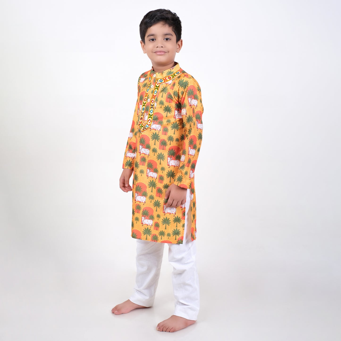 Boys Ethnic Mustard Kurta With Pant