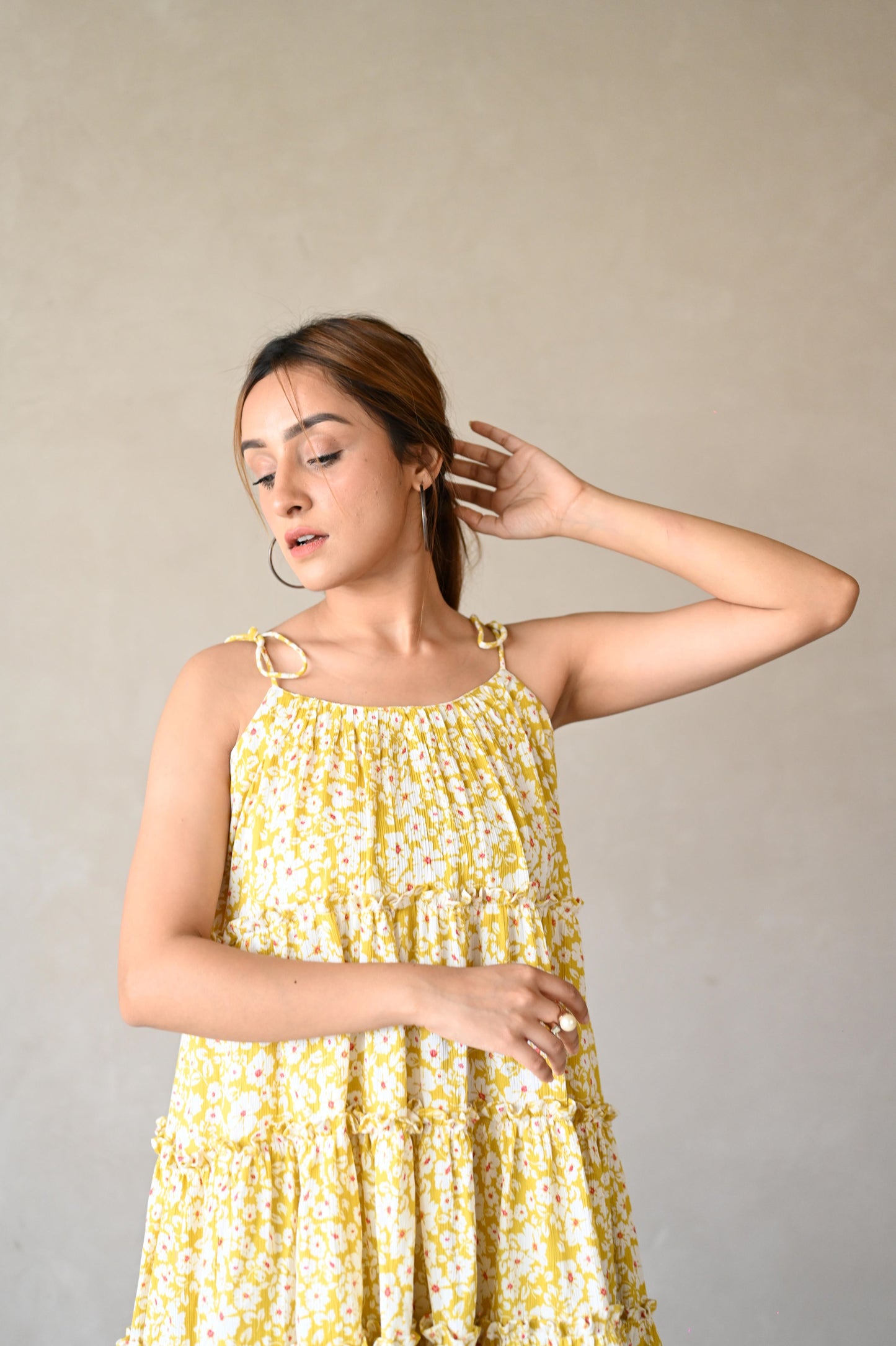 Yellow Floral Rayon Dress