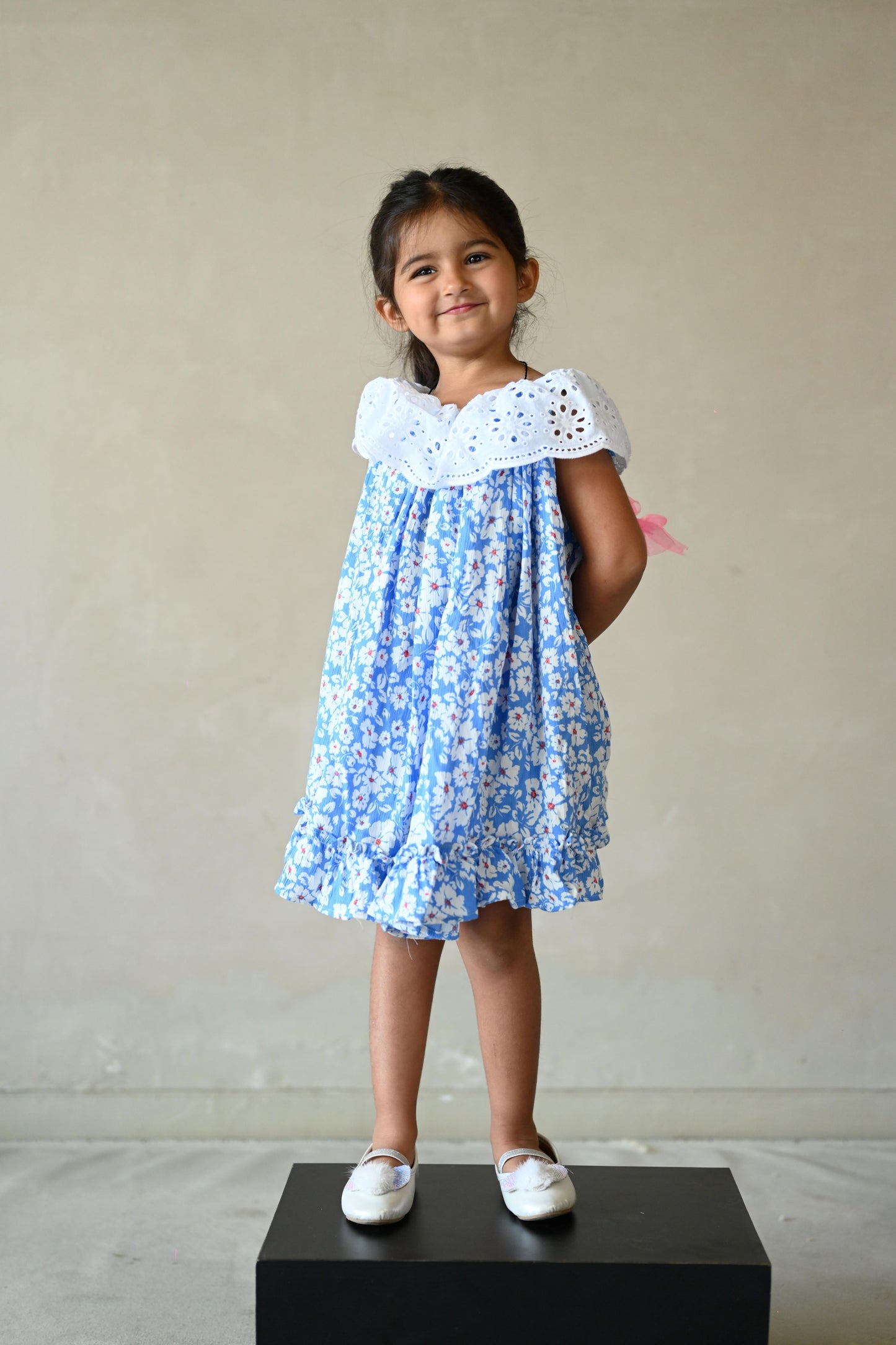Girls Blue Floral Rayon Dress