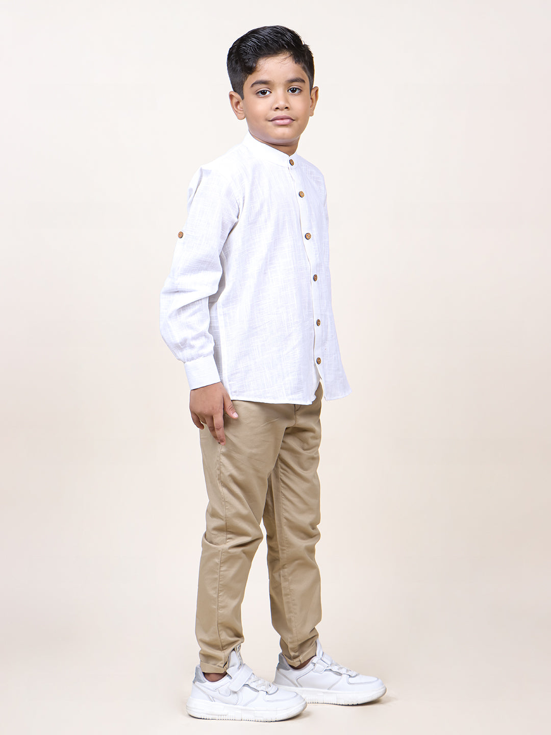 Boys White Rolled Up Cotton Shirt