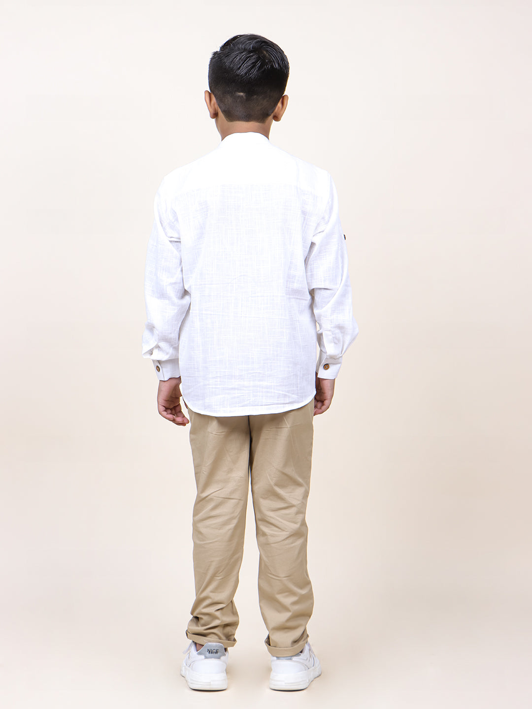 Boys White Rolled Up Cotton Shirt