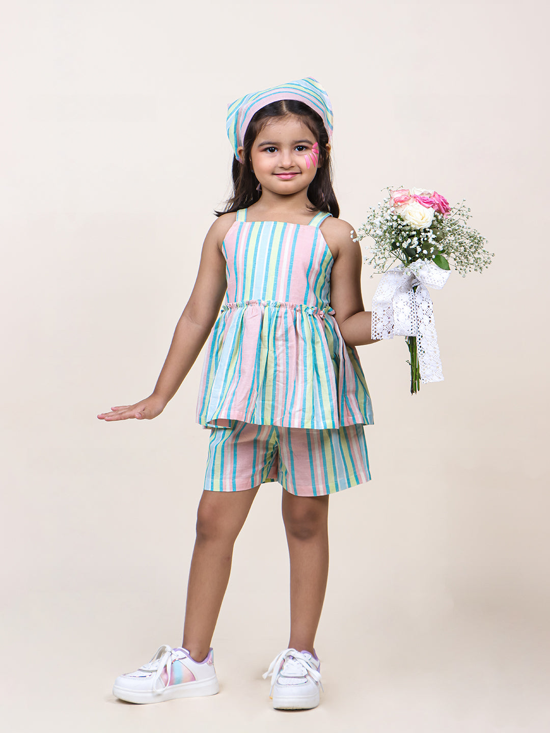 Girls Blue stripes cotton top & Shorts