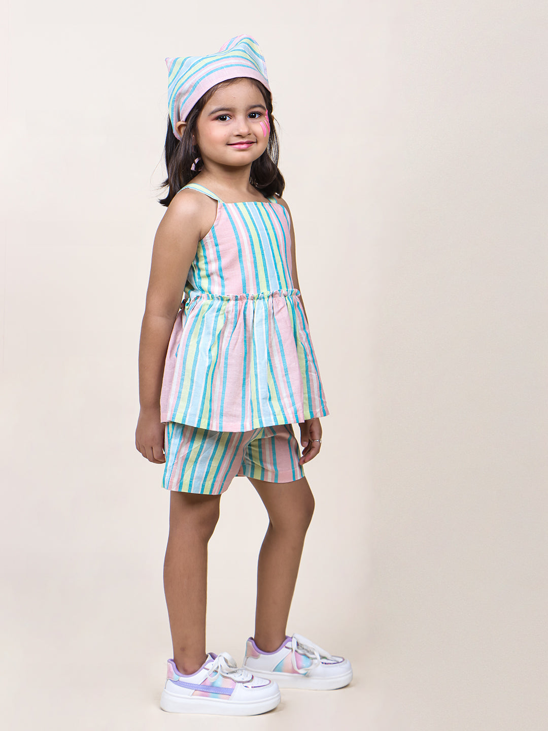 Girls Blue stripes cotton top & Shorts