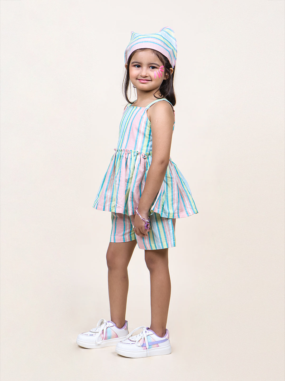 Girls Blue stripes cotton top & Shorts
