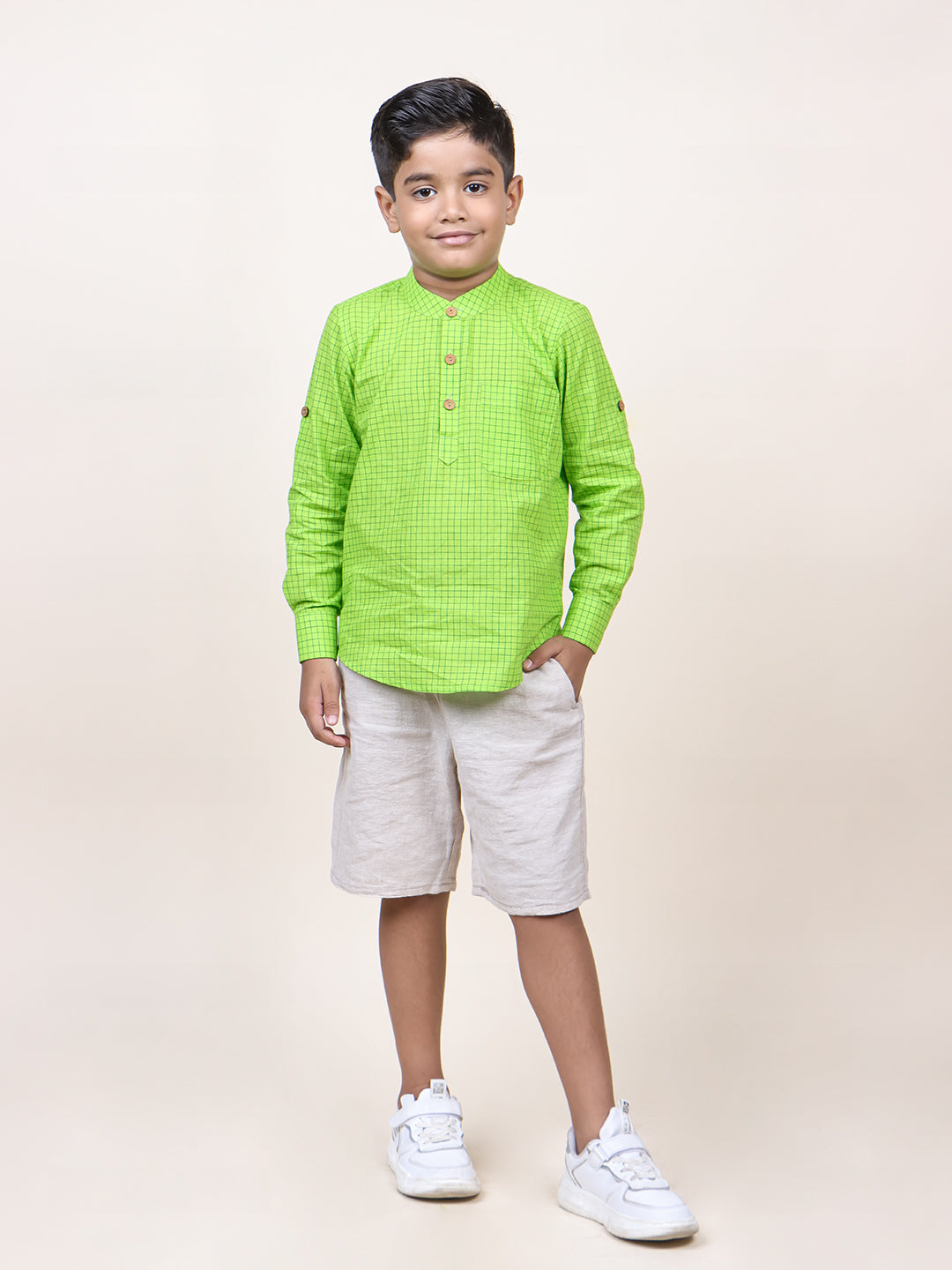Boys Green Checks Cotton Shirt