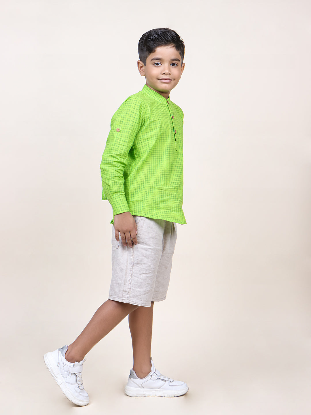 Boys Green Checks Cotton Shirt