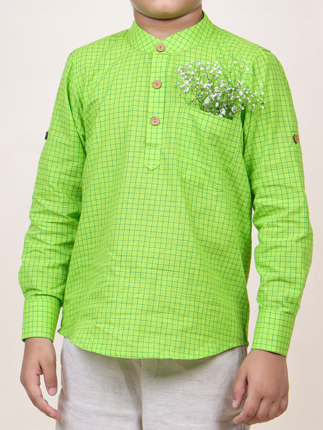 Boys Green Checks Cotton Shirt