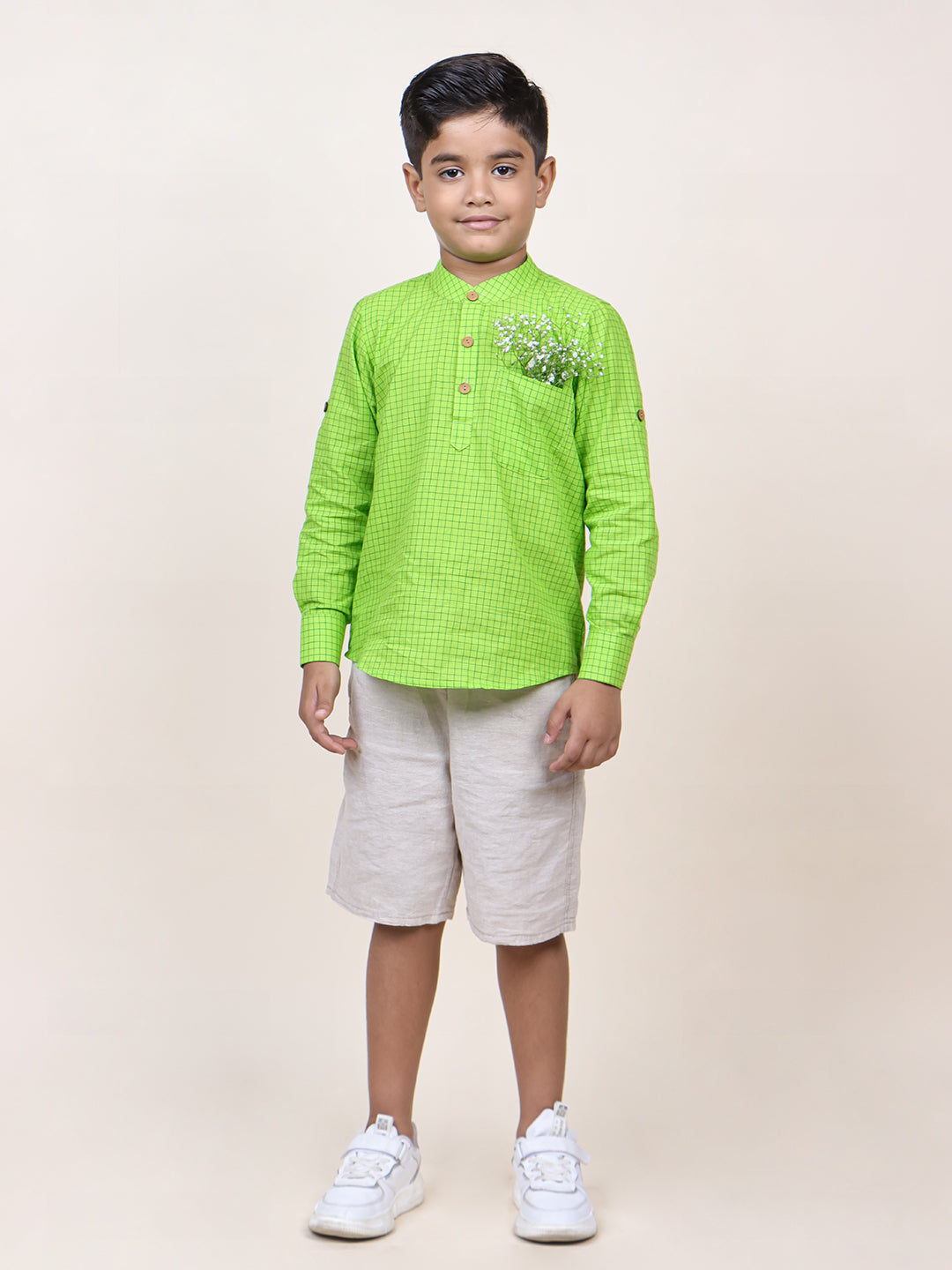 Boys Green Checks Cotton Shirt