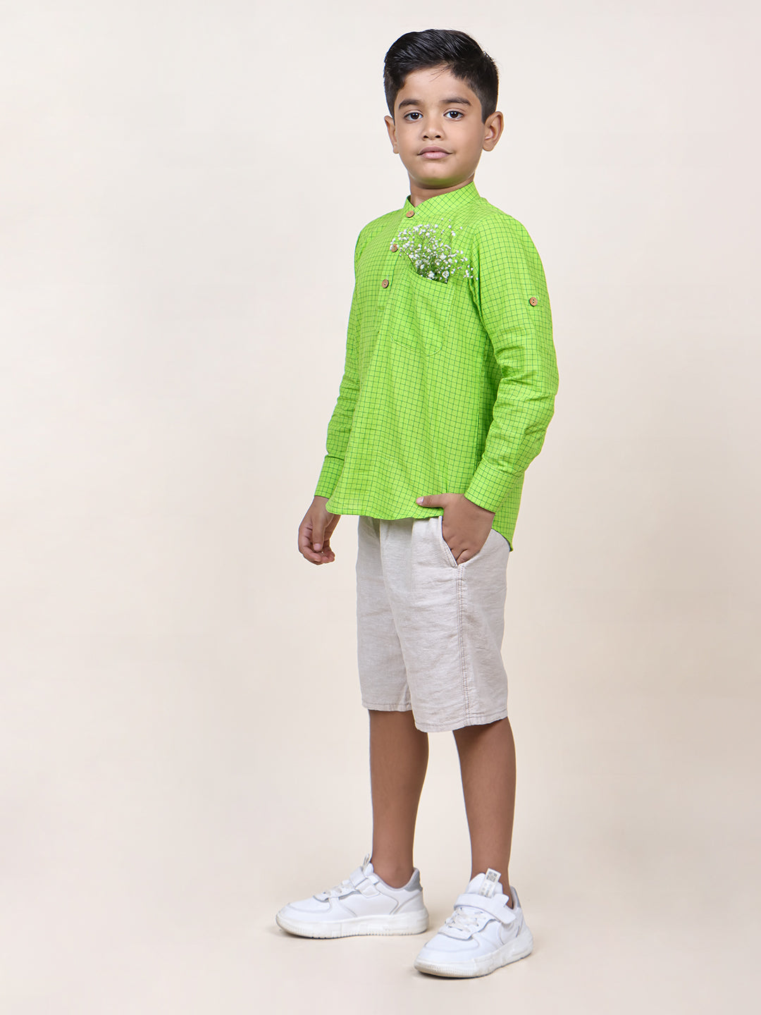 Boys Green Checks Cotton Shirt