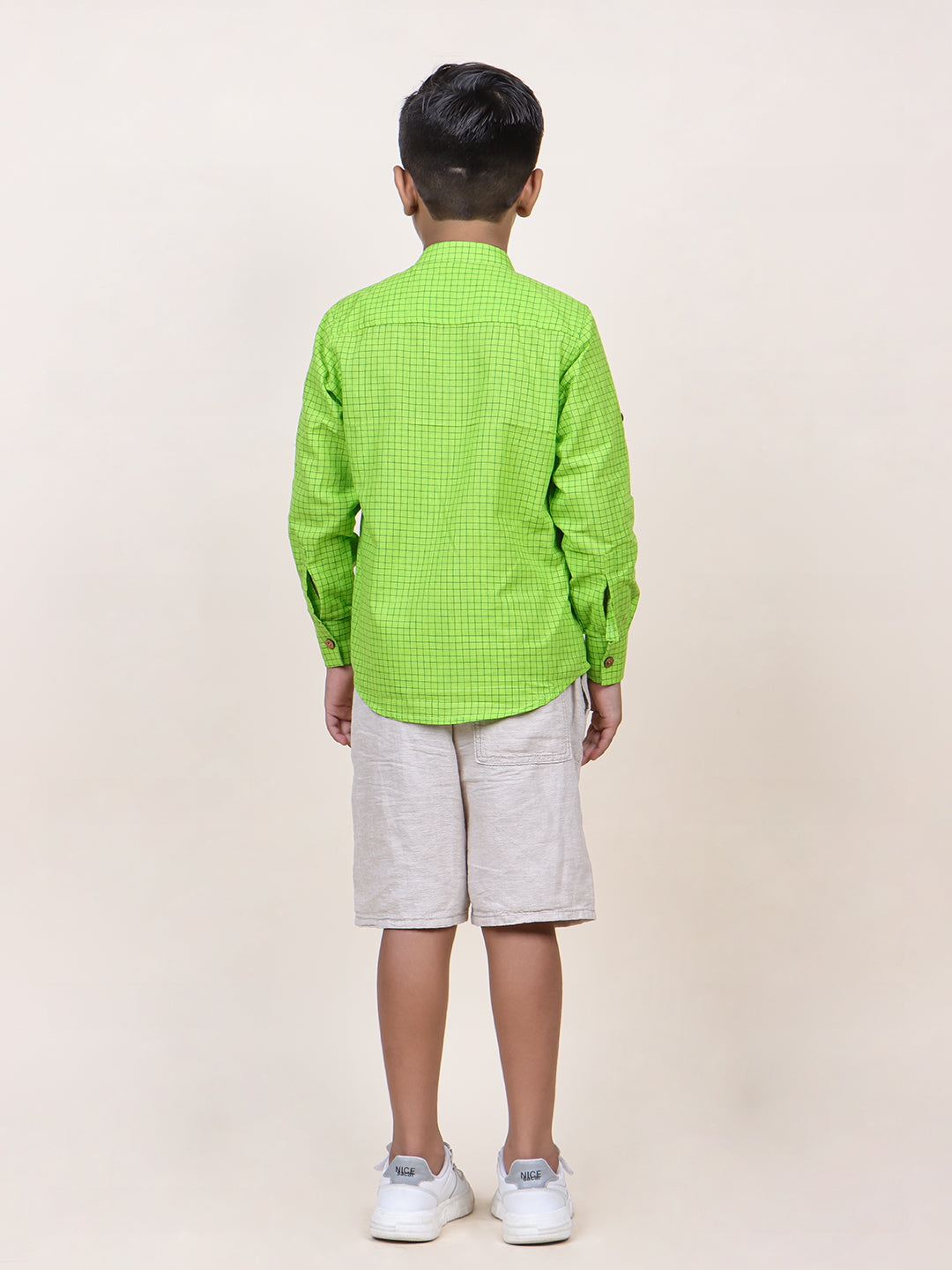 Boys Green Checks Cotton Shirt