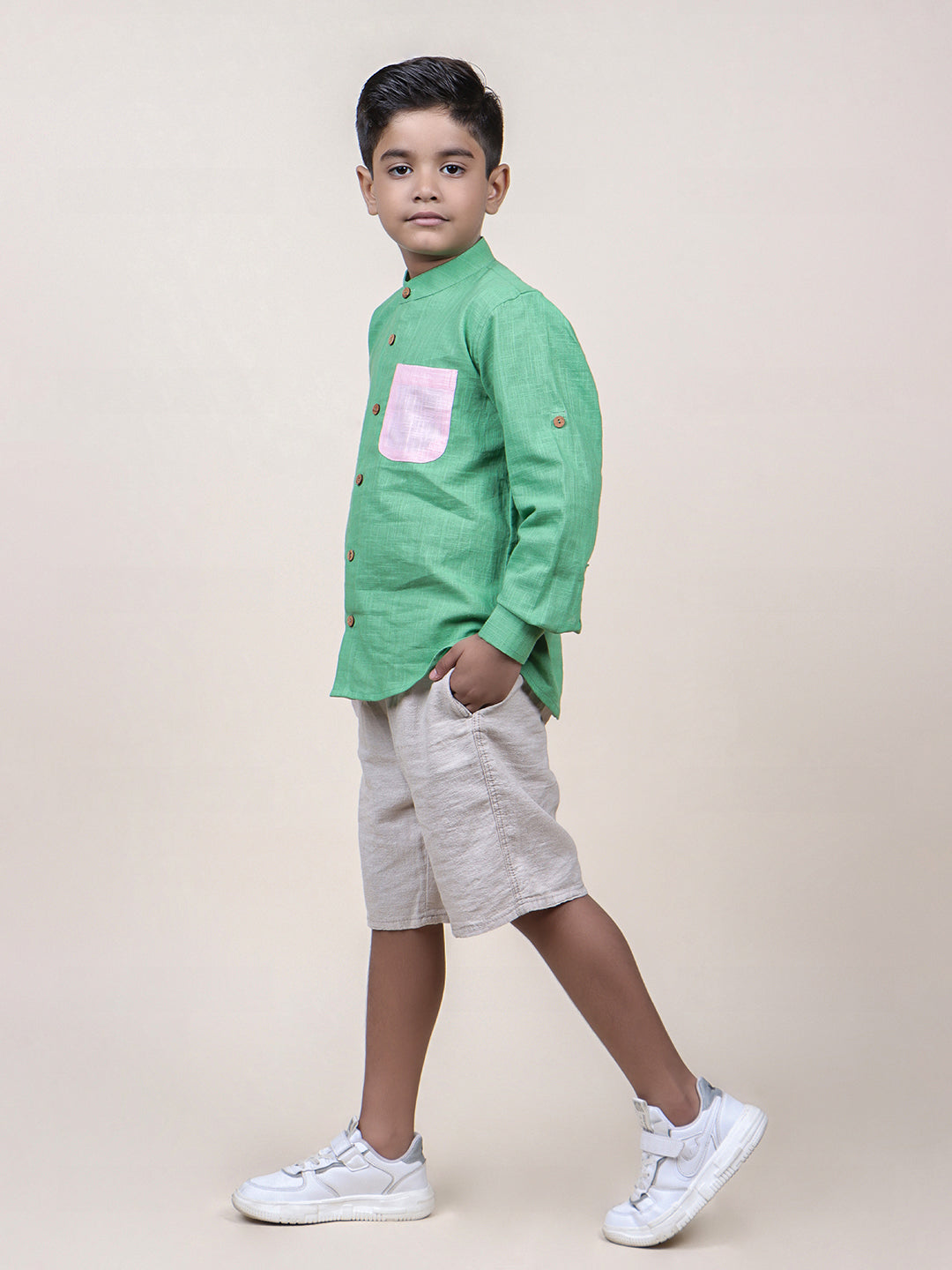 Boys Seen Colorblocked rolled up Cotton Shirt