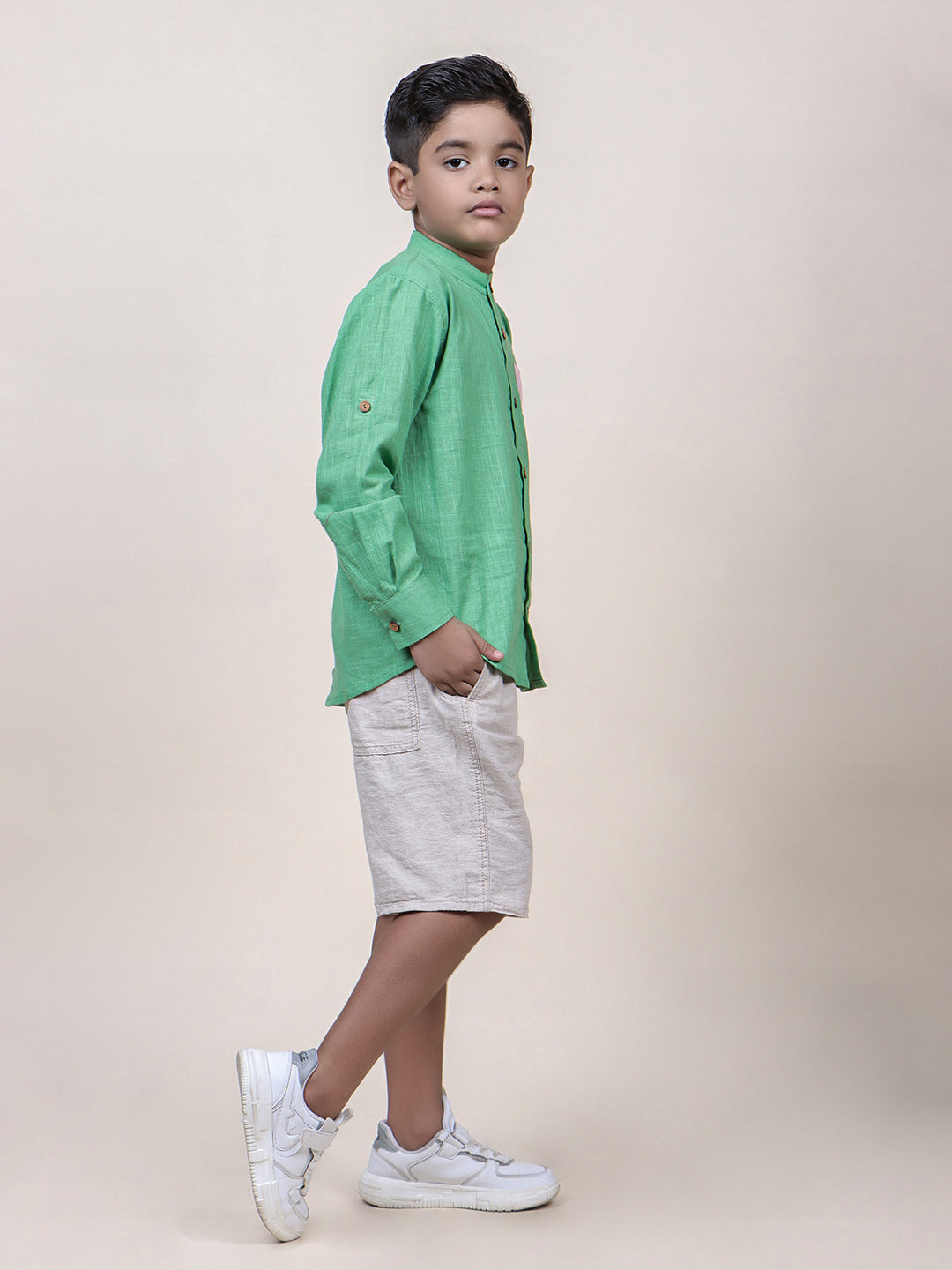 Boys Seen Colorblocked rolled up Cotton Shirt