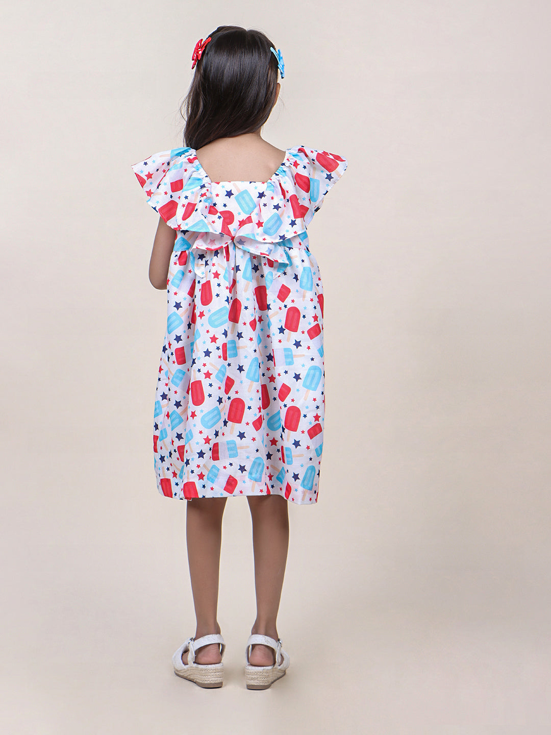 Girls Candy Printed White Cotton Dress