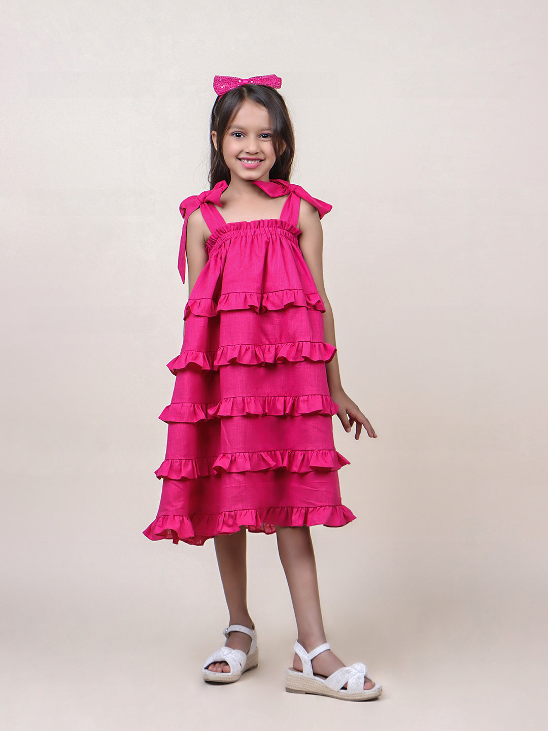 Girls Ruffled Pink Cotton Dress