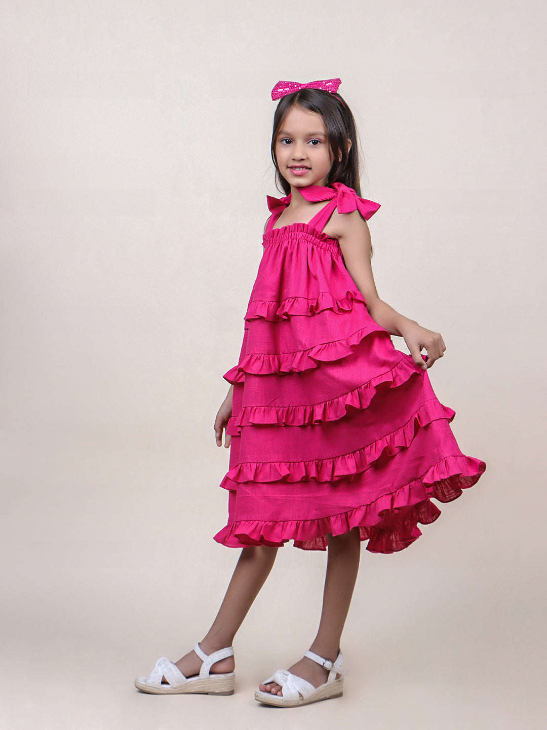 Girls Ruffled Pink Cotton Dress