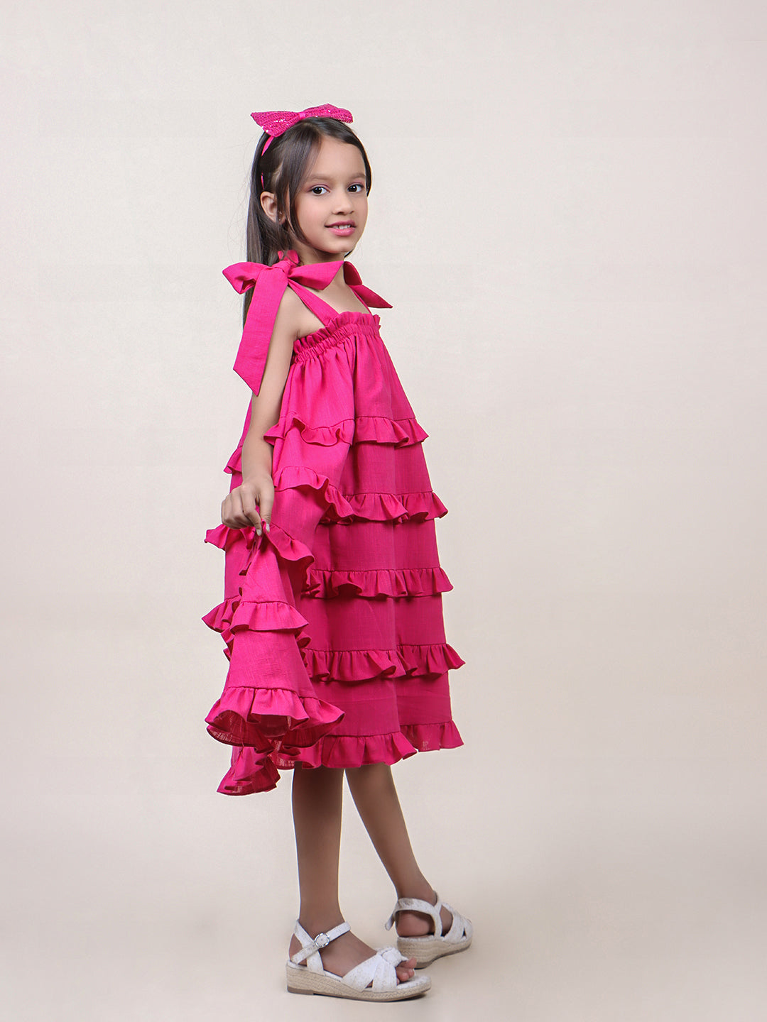 Girls Ruffled Pink Cotton Dress