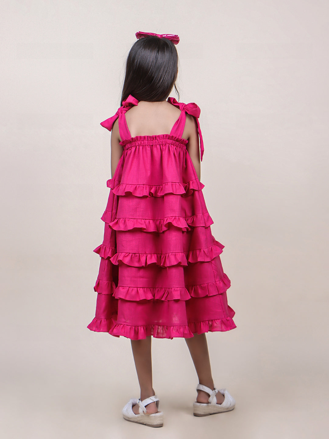 Girls Ruffled Pink Cotton Dress