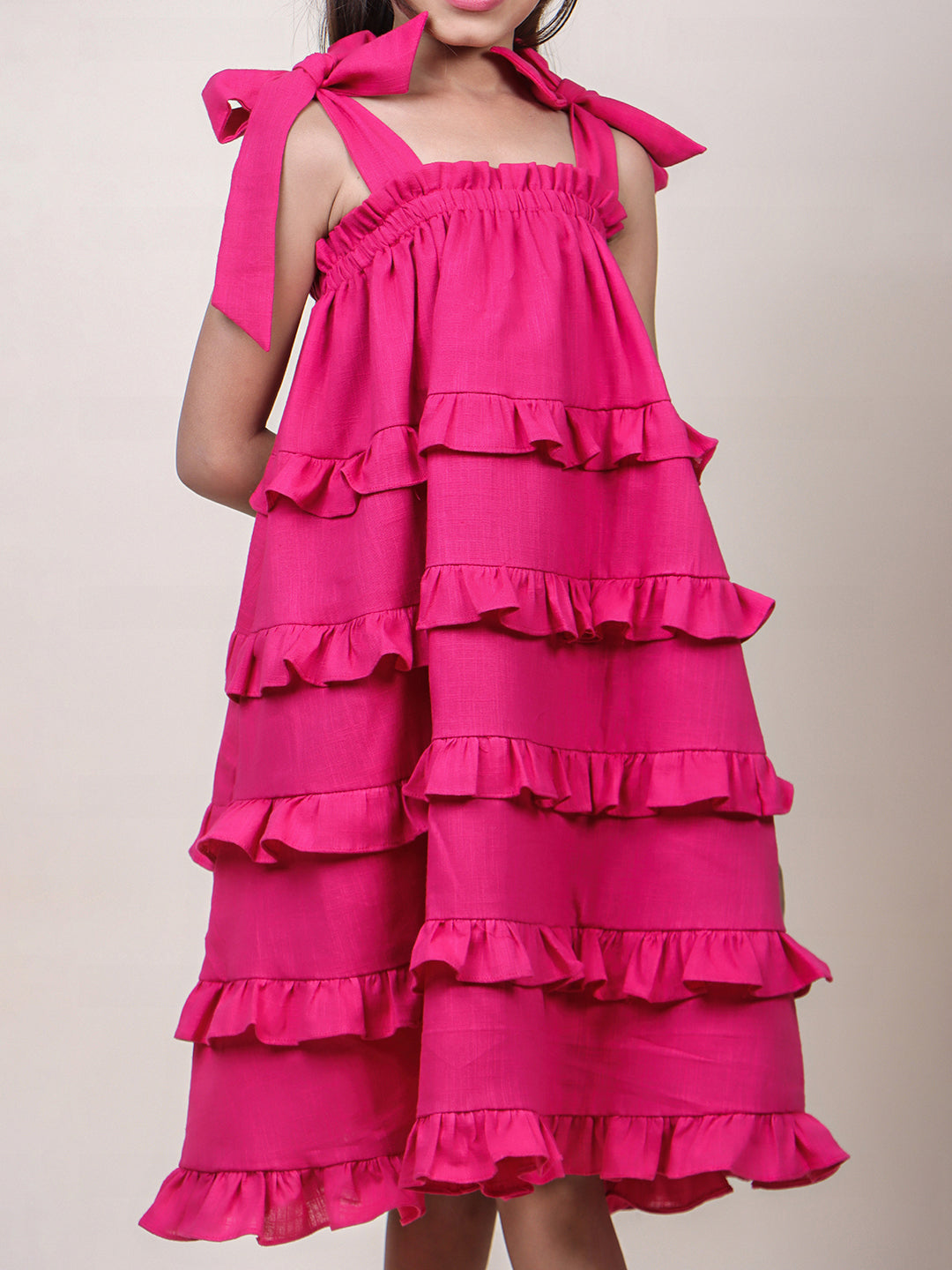 Girls Ruffled Pink Cotton Dress