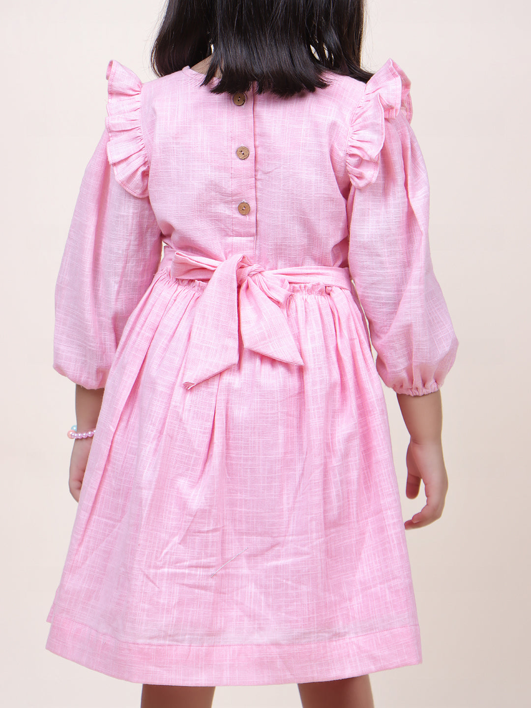 Girls Pink Embroidred Cotton dress