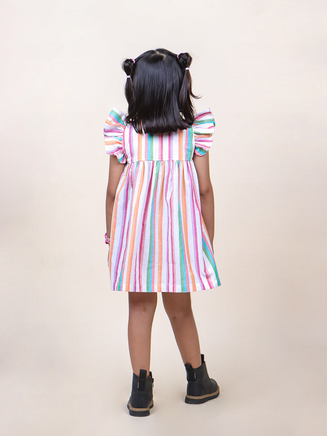 Girls Multicolor Stripes Cotton Mini dress