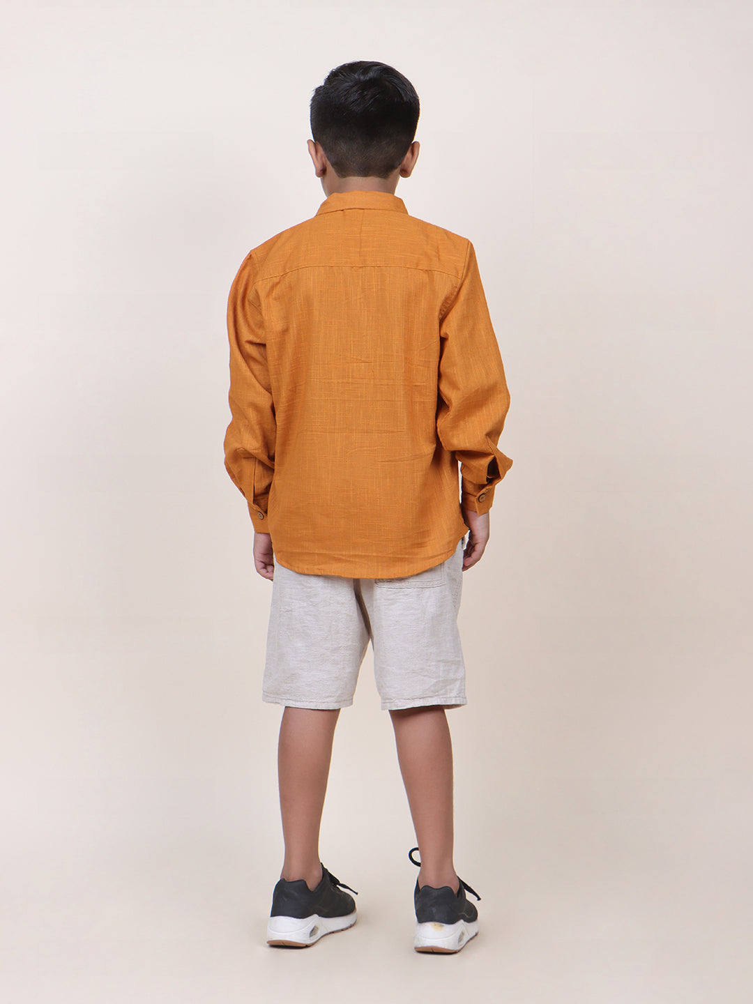 Boys Ochre Rolled Up Cotton Shirt