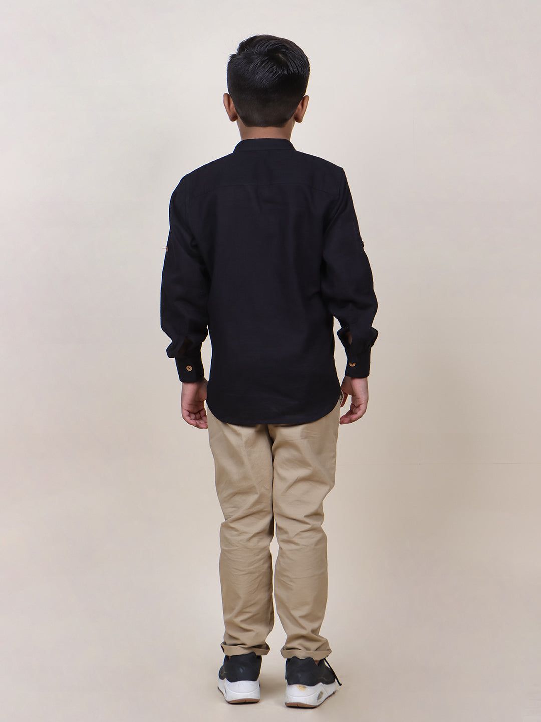 Boys Black Rolled Up Cotton Shirt