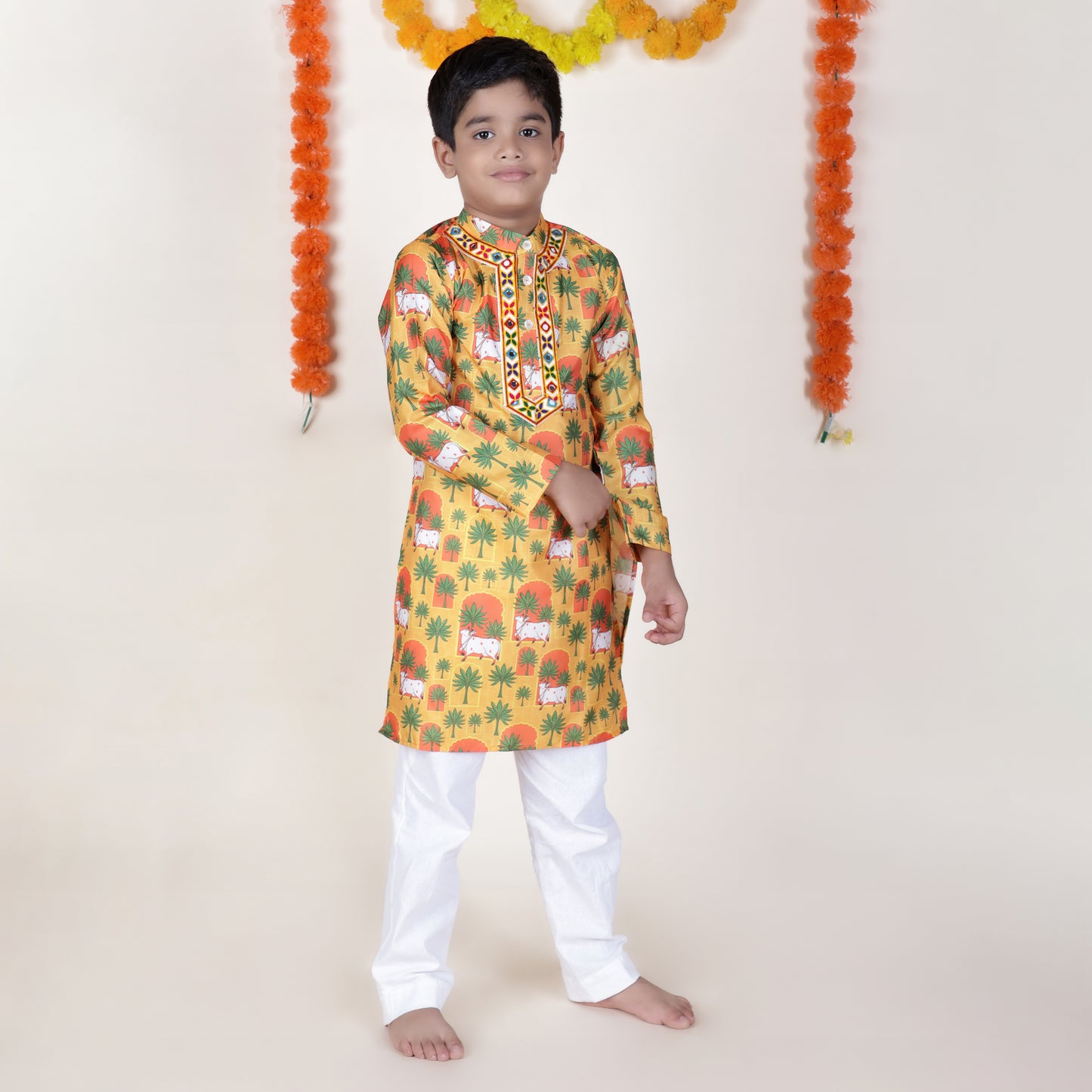 Boys Ethnic Mustard Kurta With Pant