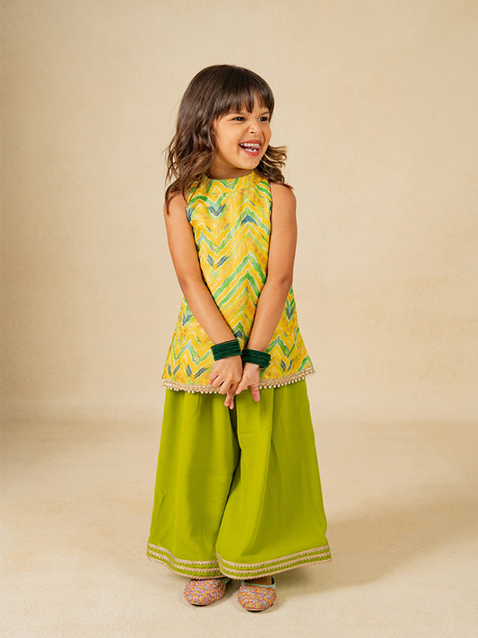 Girls Yellow Top and Green Palazzo (Set of 2)