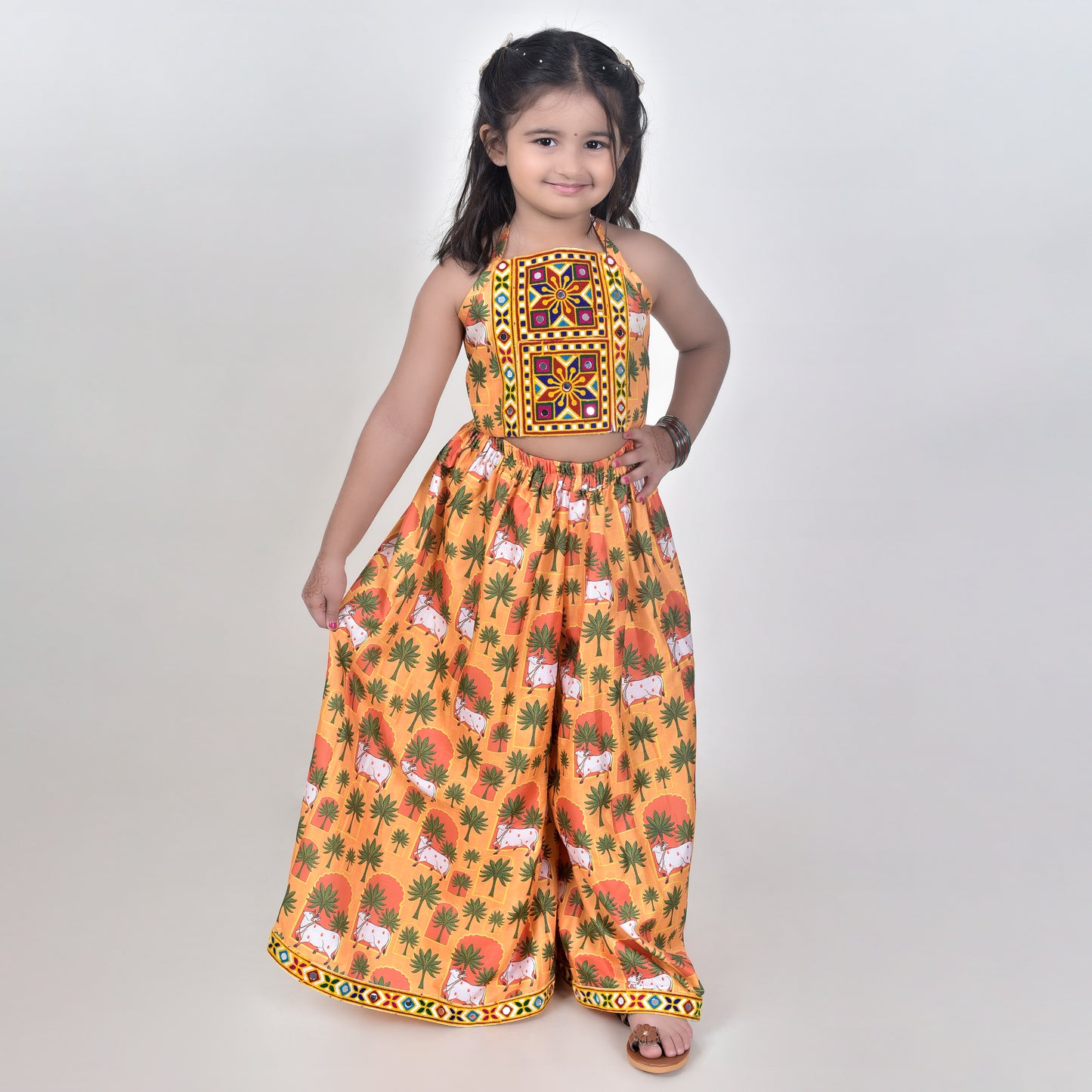 Girls Ethnic Mustard Palazzo With Blouse