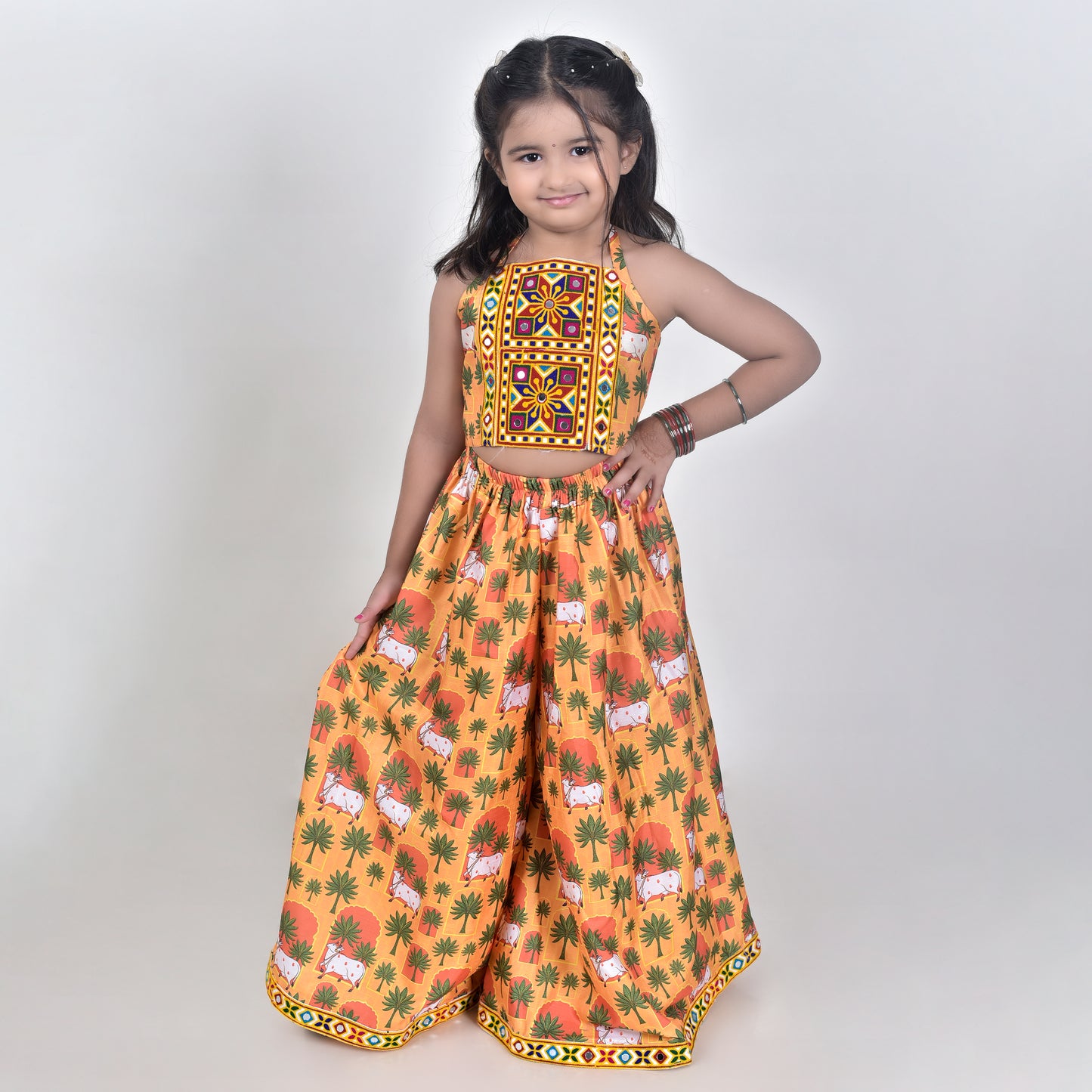 Girls Ethnic Mustard Palazzo With Blouse