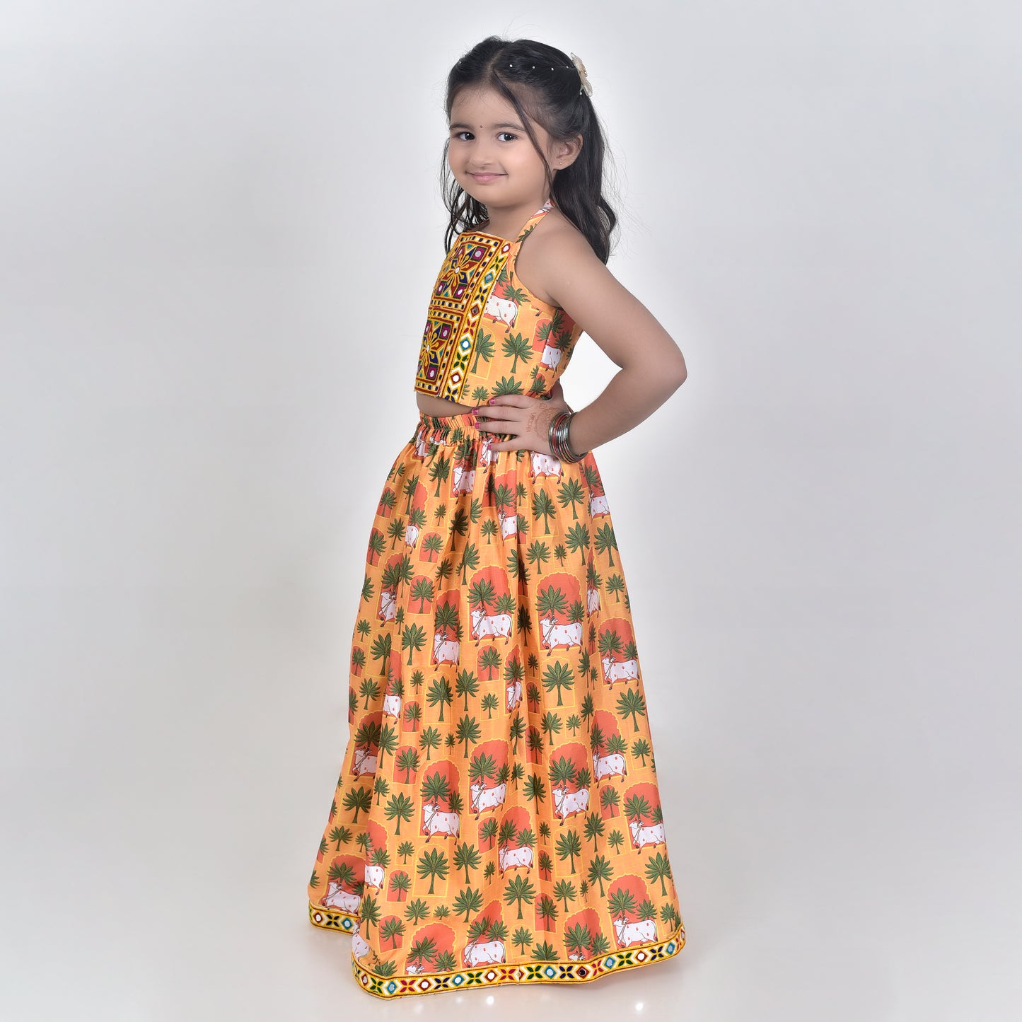 Girls Ethnic Mustard Palazzo With Blouse