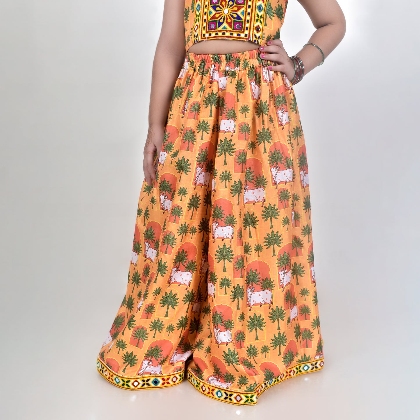 Girls Ethnic Mustard Palazzo With Blouse