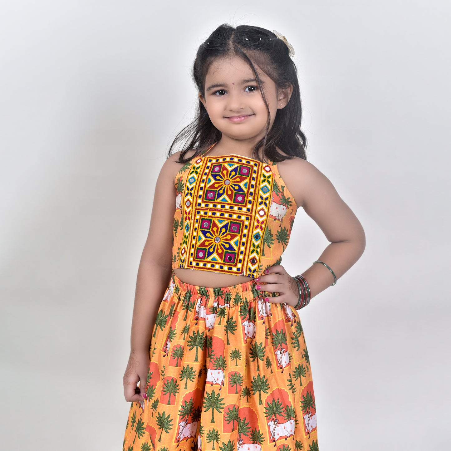 Girls Ethnic Mustard Palazzo With Blouse